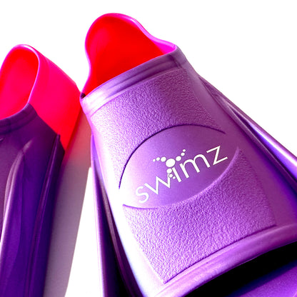 Swimz Short Blade Silicone Swim Training Fins - Purple / Pink