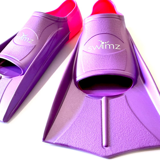 Swimz Short Blade Silicone Swim Training Fins - Purple / Pink