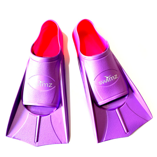 Swimz Short Blade Silicone Swim Training Fins - Purple / Pink